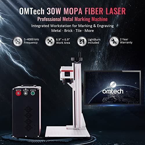 Omtech 30W Mopa Fiber Laser Marking Machine With Lightburn, Galvo Laser Engraver With 7X7 Inch Work Area For Color Marking, Jpt Laser Etching Machine For Metal Jewelry Aluminum Stainless Steel More #TOP1