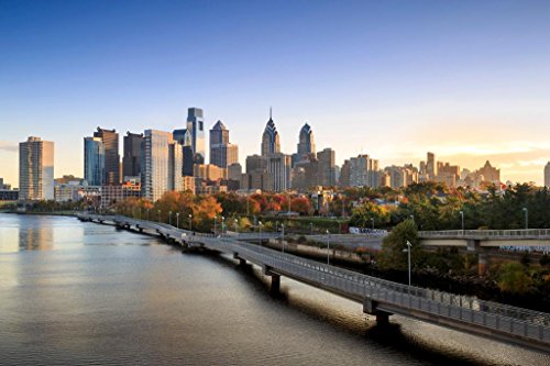 Philadelphia Skyline with Schuylkill Banks Boardwalk at Dawn Photo Photograph Cool Wall Decor Art Print Poster 36x24