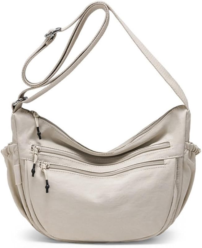 Trendy Small Crescent Bag Nylon Crossbody Bags for Women Lightweight Hobo Luna Bag Multi-Pocket Shoulder Crossbody Purses