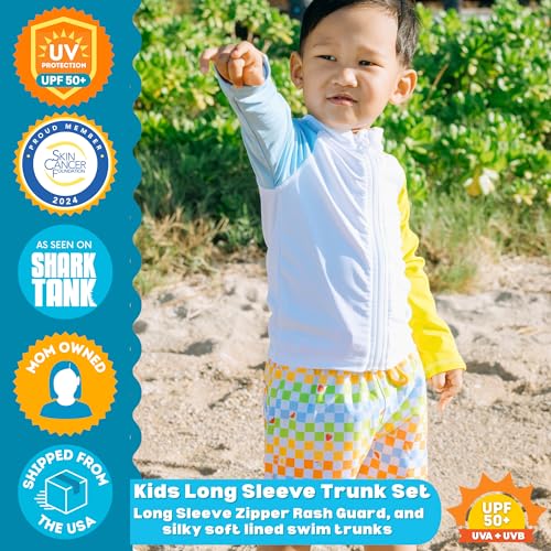 Image of SwimZip Boys' Long Sleeve Rash Guard & Swim Shorts Set - UPF 50+ Sun Protection