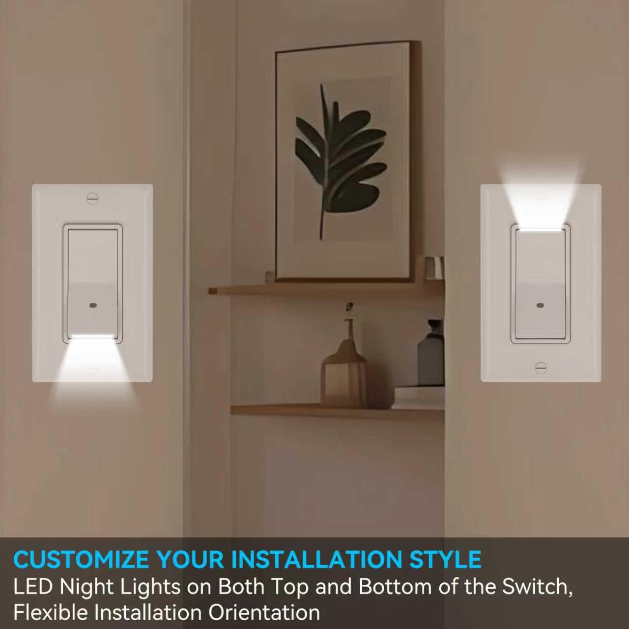 3 Way Light Switch with LED Night Light, White, 4 Pack | Automatic On/Off Sensor, 15A 110/132V, ETL Listed, Includes Wall Plate & Screws 4 51CJS9BXsmL. SL1280