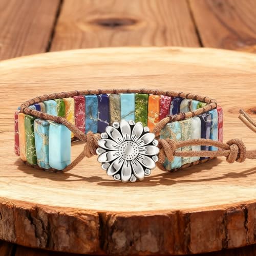 Image of 7 Chakra Bracelet Bohemian Handmade Leather Wrap Healing Protection Natural Stone Yoga Beaded Bracelets Boho Friendship Jewelry
