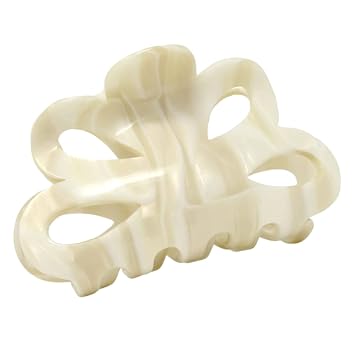 French Amie Flower Bloom Cream Ivory 3" Handmade Cellulose Acetate Covered Spring Claw Clips No Slip Grip Hair Clips Claw Clamps for Women and Girls, Made in France Cream Ivory