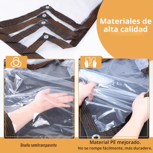 Lona impermeable transparente 3x4m DBREAKS con ojales para terraza y plantas 6