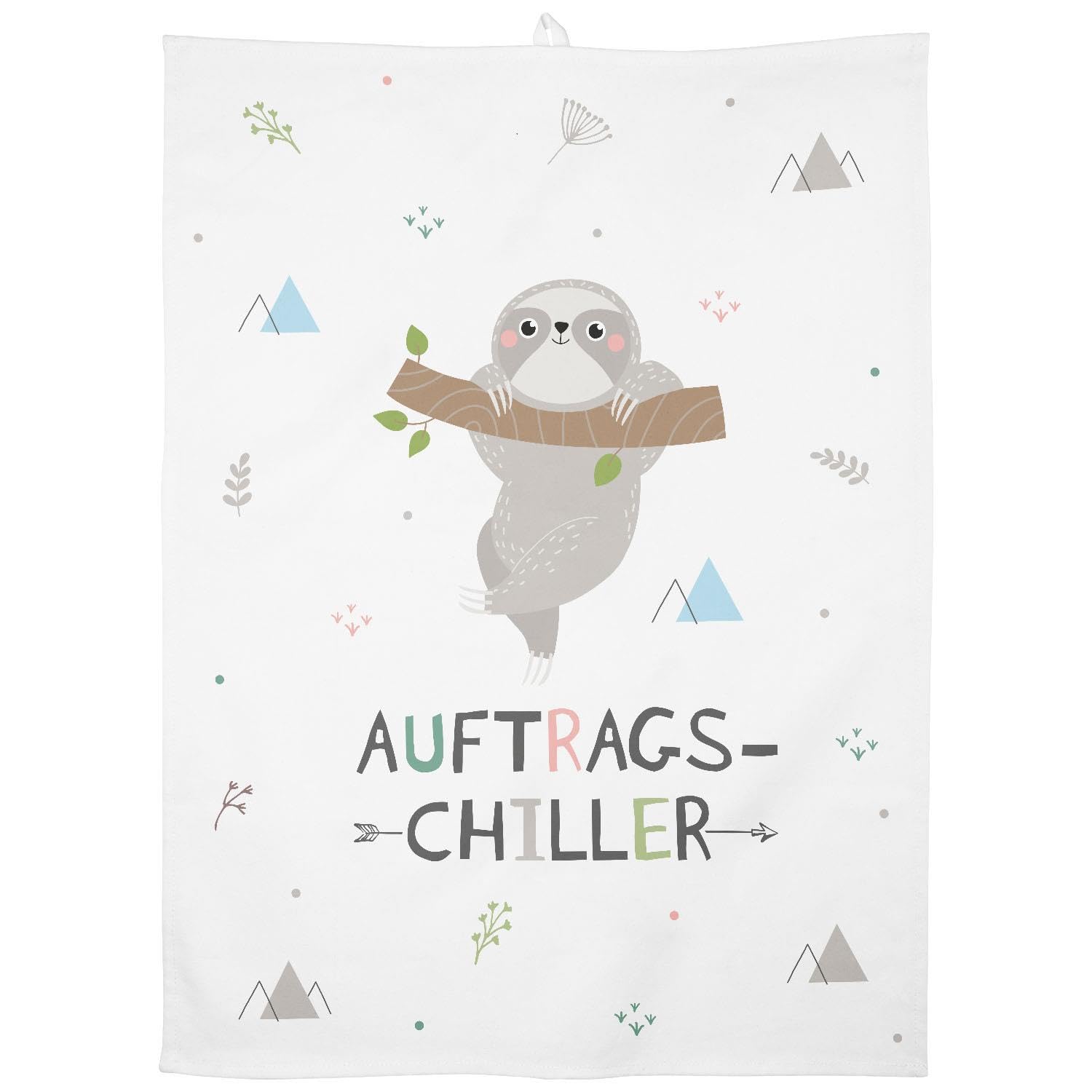 GRUSS & CO 47094 Sloth Chiller, Cotton, 60 cm x 45 cm, White Tea Towel, # Gray