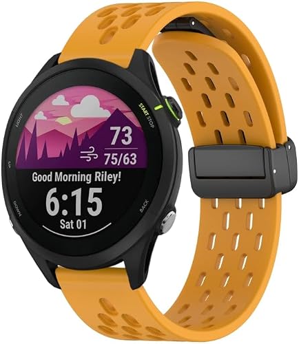 For Garmin Forerunner 255 22mm Folding Magnetic Clasp Silicone Watch Band(Yellow)