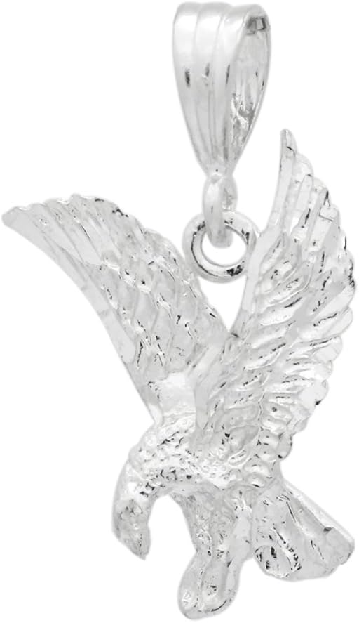 B and S Jewelry Sterling Silver Eagle Charm Pendant Diamond-Cut Finish 24mm 2.4grams