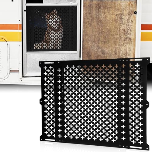 Gisafai 18 Inch High Adjustable RV Door Screen Protector Adjusts from 21''- 31.5'' Aluminum RV Screen Door Protector for Dog Grille Alloy Screen Door Grill Screen Defender for RV Door, Black