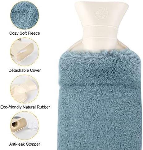 URBZUE Long Hot Water Bottle, 2L Large Capacity, Hot Water Bottles with Soft Fluffy Cover, Strip Hot Water Bag for Neck and Shoulder, Back, Legs, Waist & Cold Application (73*14 cm)