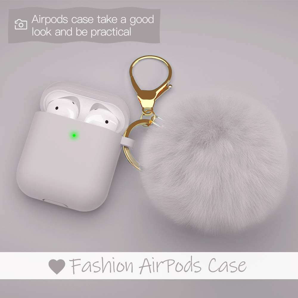 CTYBB for Airpod Case,Silicone Airpods Case Cover with Fur Ball Keychain Compatible with Apple Airpods 2/1 (Front LED Visible) Lavender Purple