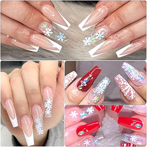 6 Grids Snowflake Nail Art Stickers Decals 3D Snowflake Nail Glitter Sequins Holographic Laser White Gold Silver Snowflake Nail Art Glitter Flakes Christmas Nail Sequins Winter Xmas Snow Nail Glitter #TOP1