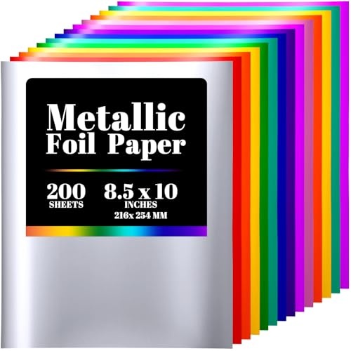 Gersoniel 200 Sheets Metallic Foil Cardstock Paper 8.5x10 Inches 10 Colors Foil Mirror Shimmering Paper for Crafts Decorative Weddings Birthdays Invitations Scrapbook Supplies