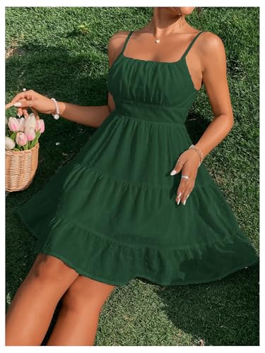 Image of Floerns Women's Swiss Dots Sleeveless Ruched Bust Ruffle Hem Cami Short Dress
