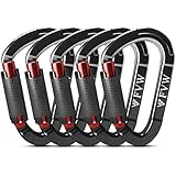 25KN Karabiner Klettern Kletterausrüstung,5 Stück Auto Locking Kletterkarabiner Clips für Hängematten, Schaukel, Locking Hundeleine und Geschirr, Camping, Wandern & Utility (Black*5)