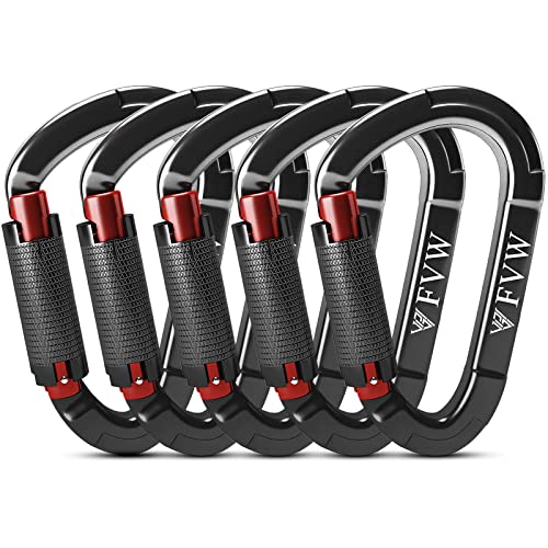 25KN Karabiner Klettern Kletterausrüstung,5 Stück Auto Locking Kletterkarabiner Clips für Hängematten, Schaukel, Locking Hundeleine und Geschirr, Camping, Wandern & Utility (Black*5)