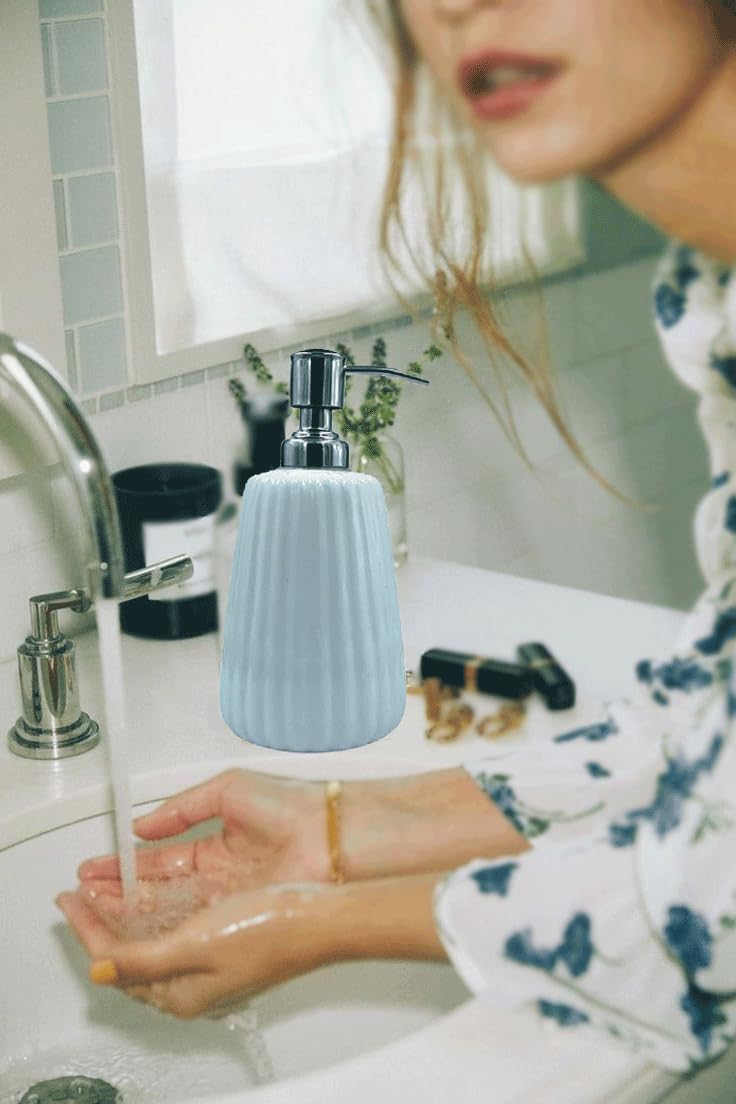 LOOKS FIRST Ceramic Liquid Soap Dispenser for Bathroom & Kitchen Handwash Dispenser with Removable Pump/Multipurpose Liquid Dispenser Bathroom Accessories | 420ml (White) - Image 8 thumbnail