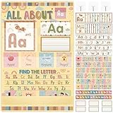 Chiisong 189PCS All About Letter Pocket Chart with ABC Flash Cards Boho Rainbow Alphabet Learning Chart Letter of The Day/Week Activity Classroom Home School Decor Preschool Kindergarten Must Haves