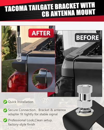 Image of Tacoma Tailgate Antenna Mount with SO-239 CB Antenna Stud Adapter Combo Kit, Tailgate CB Antenna Bracket Fits 2016-2023 3rd Gen Tacoma (Driver Side)