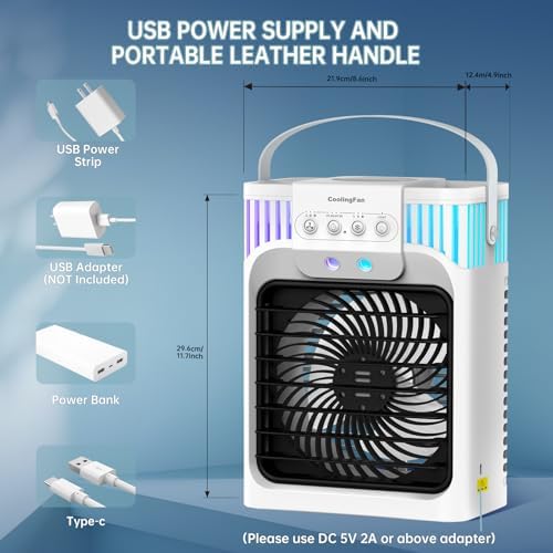 Portable Air Conditioner, 4 in 1 Cooling Fan with 3 Speeds & 3 Mist Modes, 1200ml Water Tank, 2-8H Timer, Remote Control, 7 Color Night Light, Evaporative Air Cooler for Home, Bedrooms, Car — view 4