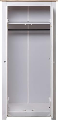 Miniatura 3 de Tidyard Armario con 2 compartimentos de almacenamiento y barra colgante de madera de pino organizador de ropa de madera para dormitorio muebles del