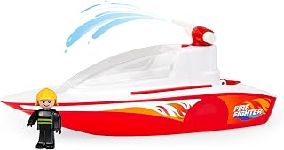 Lena BOAZZ Fire Boat 36 cm, Toy Boat Indoor and Outdoor for Children from 2 Years, with Water Tank and Spray Function, in Colourful Display Box, Red