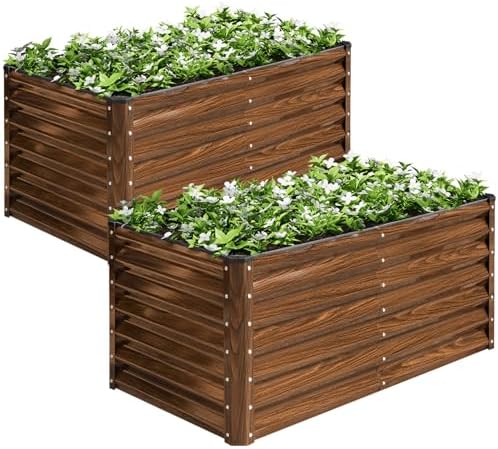 SnugNiture 2-Pack 4x2x2FT Galvanized Raised Garden Bed Kit, Metal Planter Box for Planting Plants Vegetables, Brown SnugNiture 2-Pack 4x2x2FT Galvanized Raised Garden Bed Kit, Metal Planter Box for Planting Plants Vegetables, Brown
