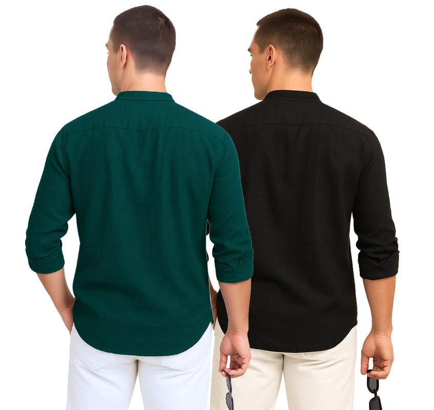 Image of DEELMO Combo of Men's Cotton Blend Solid Regular Fit Full Sleeve Short Kurta | Men's Trendy Short Kurta Pack of 2