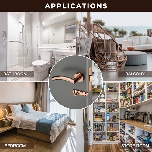 Image of LAPO Privacy Lock Set for Bathroom | 45x45mm Lock Body | Brass Latch | Suitable for 30-50mm Door | Non-Keyed Operation | Rose Gold Finish | Dual Side Support | Quick Fitting | 3 Year Warranty | CMH-5T