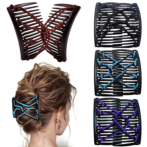 Peignes à cheveux magiques élastiques avec perles : lot de 4 accessoires double peigne vintage