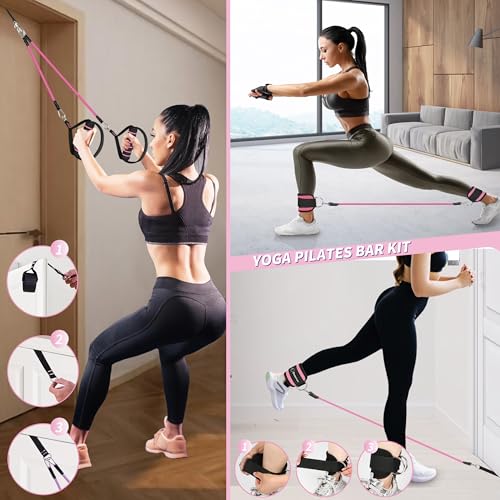 Image of Goocrun Portable Pilates Bar Kit with Resistance Bands for Men and Women - 3 Set Exercise Resistance Bands - Multifunctional Home Gym - Supports Full-Body Workouts - with Fitness Poster and Video