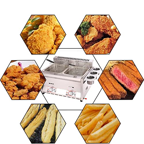 Gewerbliche Gas Fritteuse, Edelstahl Fritteuse, 12L Gas Fritteuse,mit Korb und Deckeln Edelstahl-Arbeitsplatte mit Metallrohr-Fritteuse Hähnchenchips Fritteuse – Bild 3