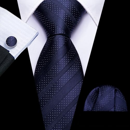 Image of Barry.Wang Classic Mens Ties Silk Necktie Pocket Square Cufflinks Set Woven Designer Wedding Business