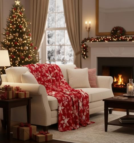 Couverture coton turc flocon de neige rouge, le cadeau de Noël idéal