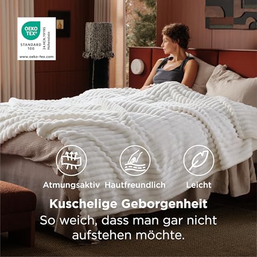 BEDSURE Kuscheldecke Flauschig - Wolldecke & Fleecedecke, Sofadecke, Weiche Warme Grobe Korddecke für Zimmer Deko, Wohn- & Kuscheldecken, Tagesdecke, Große Decke, Wollweiß, 230 x 270 cm