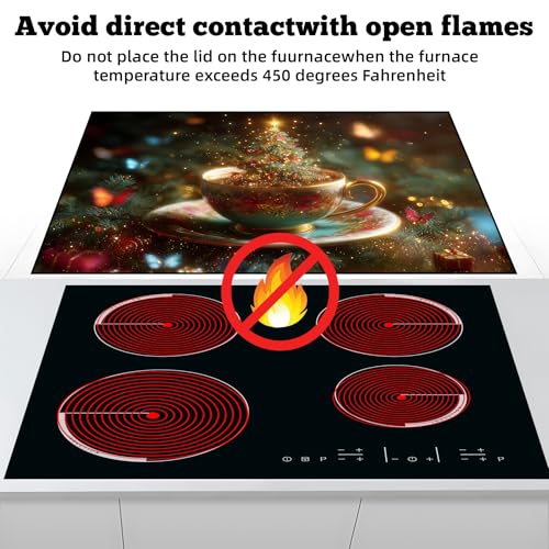 Image of Christmas Multi-Design Stove Cover for Glass /Electric Stoves - 3-in-1 Heat-Resistant Protector Mat, Non-Slip Drying Rack 28 inchx20 inch