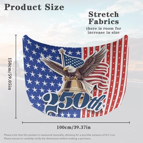 Image of 250th USA Patriotic Car Hood Cover Polyester Elastic Fabrics Can be Washed Suitable for SUV Trucks Universal for Cars