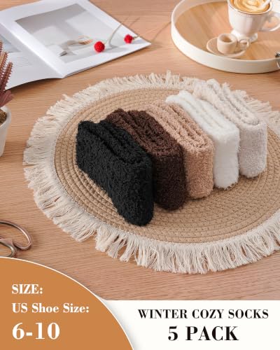 5 Pairs Fuzzy Socks for Women, Solid Color Fluffy Warm Winter Slipper Socks - image 2