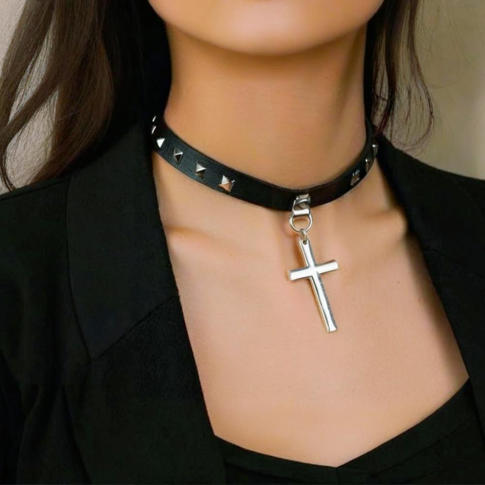 Gothic Punk Collar Black Leather Cross Choker Necklace for Women Lady Goth Jewelry Gift - Image 2