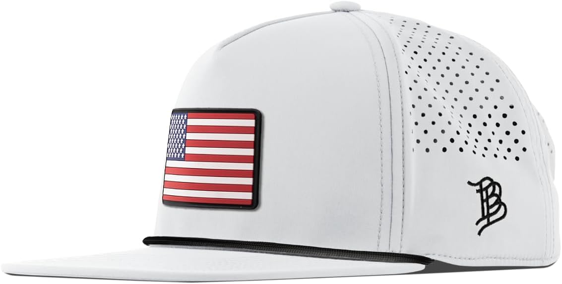 Branded Bills American Flag Hat for Men | Old Glory Flat 5 Panel Rope Baseball Snapback | Golf Running Quick Dry