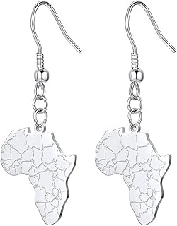 Africa Map Jewelry – African Continent Pendant Necklace & Dangle Earrings for Women, Stainless Steel (Gold/Silver)