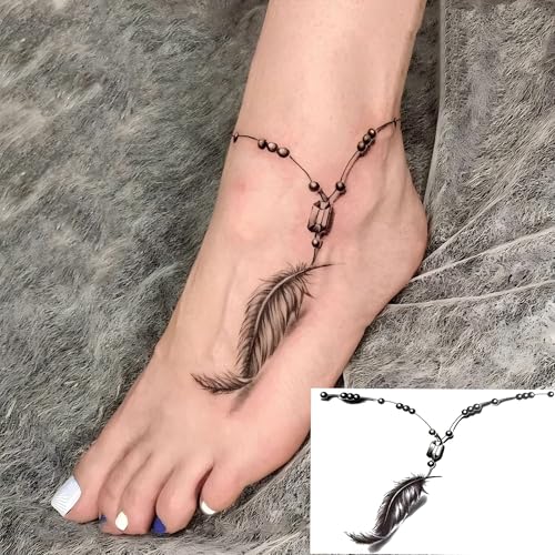 Image of 16 Sheets Watercolor Rose Flowers Temporary Tattoos For Women Adults Hands Decals, Realistic Feather Jewelry Pendant Fake Tattoos For Feet, Waterproof Butterfly Peony Lotus Floral Temp Tatoos Body Art
