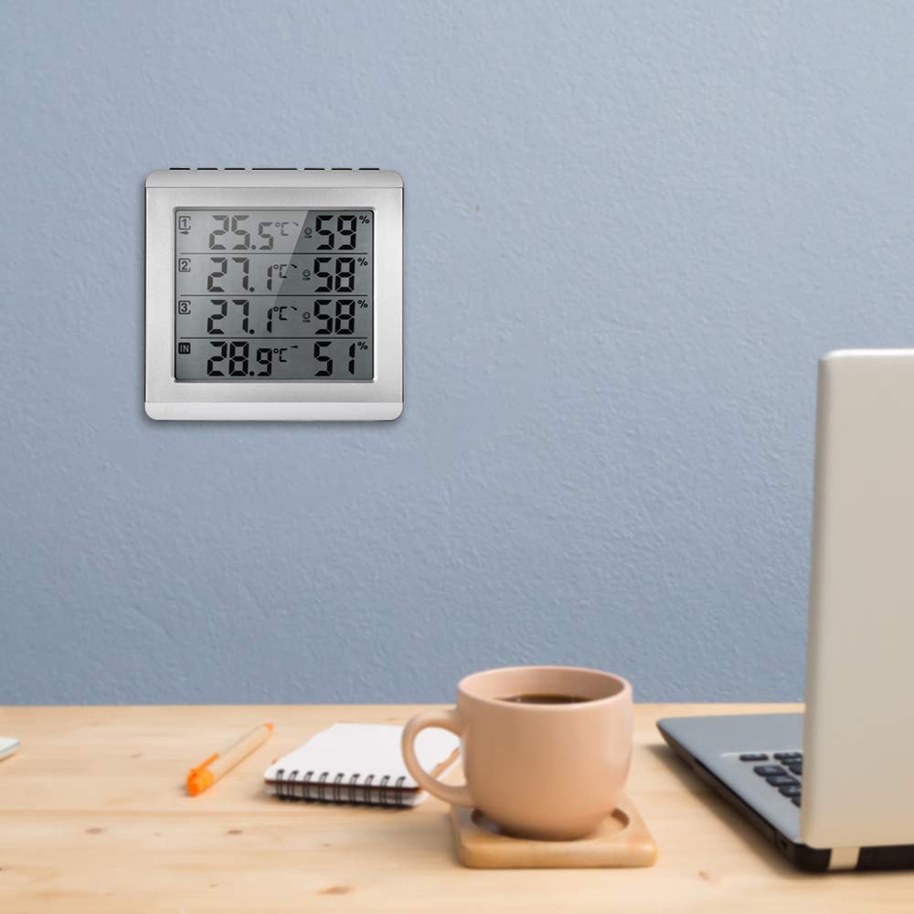 LCD Cyfrowy bezprzewodowy wewnętrzny/zewnętrzny termometr Higrometr Czterokanałowy miernik wilgotności temperatury i 3 nadajnik zewnętrzny