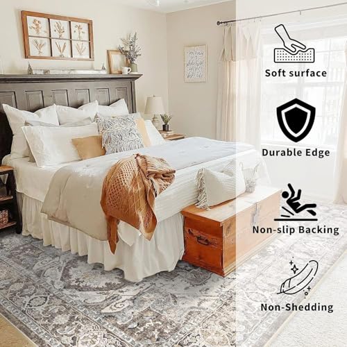 YOUFORTONG Area Rugs 5x7 Washable Non-Slip Boho Rug Stain Resistant Rugs for Living Room Dining Room Bedroom Low-Pile and Ultra Soft Area Rug (Beige, 5x7)
