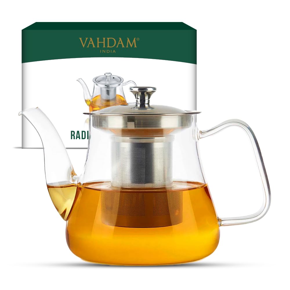 VAHDAM, Radiance- Teiera Vetro | Teiera con Infusore | Teiere da 1000 ml per tè sfuso | Perfect Tea Maker | Infusore Tè | Resistente ai graffi infusore tisana