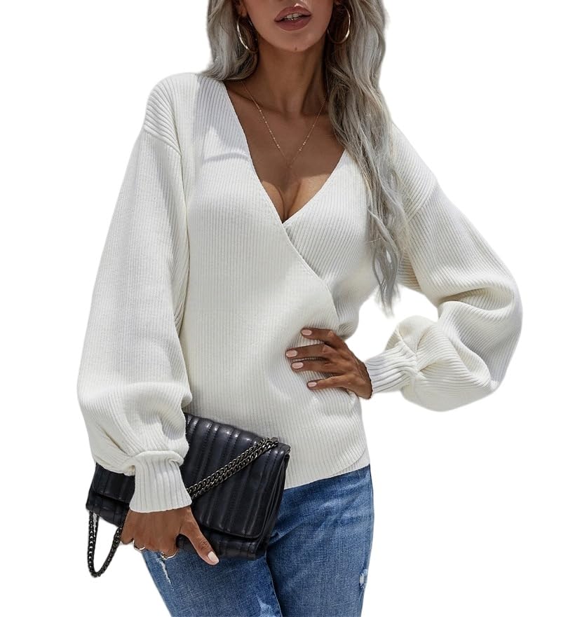 Crossover-Pullover Mit Tiefem V-Ausschnitt Für Damen, Slim-Fit-Pullover Mit Langen Ärmeln, Weiche Feinstrickpullover Für Damen, Leichte Winter-Pullover-Strickwaren