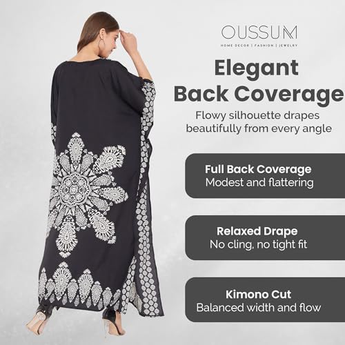 Image of Oussum Women Plus Size Kaftan Kimono Loose Maxi summer dresses for women Beach 3 /4 Sleeve Casual lounge dress Boho