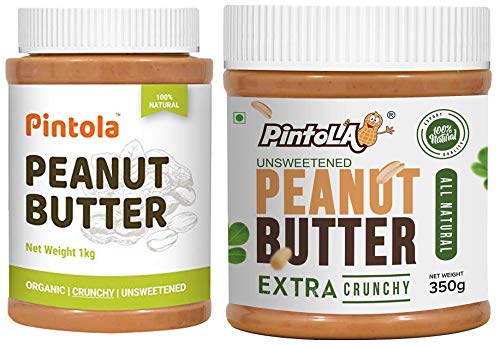 Image of Pintola Organic Peanut Butter (Crunchy) (1kg) + Pintola All Natural Peanut Butter (Extra Crunchy) (Unsweetened) (350g)