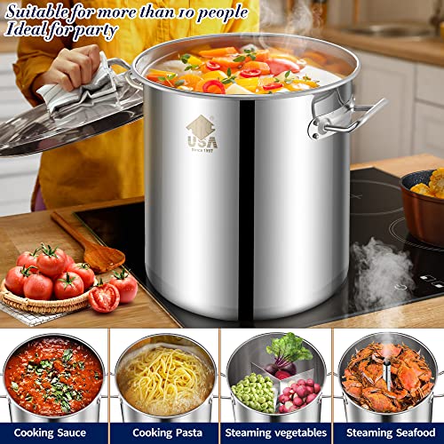 ARC-40QT-Stainless-Steel-Stock-pot-6-Piece-For-Seafood-Boil-Pot-with-Basket-and-Steamer-RackCookware-for-Crawfish-Crab-Shrimp-Lobster-Boiling-Pot-Turkey-Fryer-Pot-Tamale-Steamer-Pot-with-Strainer