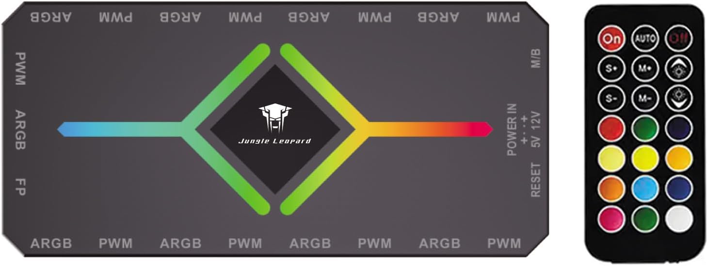 TZMRIT 2-in-1 ARGB PWM Fan Hub with Controller, 9x 4-Pin PWM Fan Connector, 9x 5V 3-Pin ARGB Port, 11.8cm x 5.5cm x 1.7cm, Computer Cooling Fan Hub, Compatible with Desktop, Server