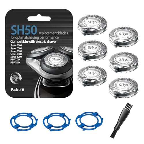 SUPERNB 6Pack SH50 Replacement Heads for Series 5000 Shavers (Rounded Shape) Compatible with AquaTouch (S5xxx/AT7xx/AT8xx) and PowerTouch (PT7xx/PT8xx) Models